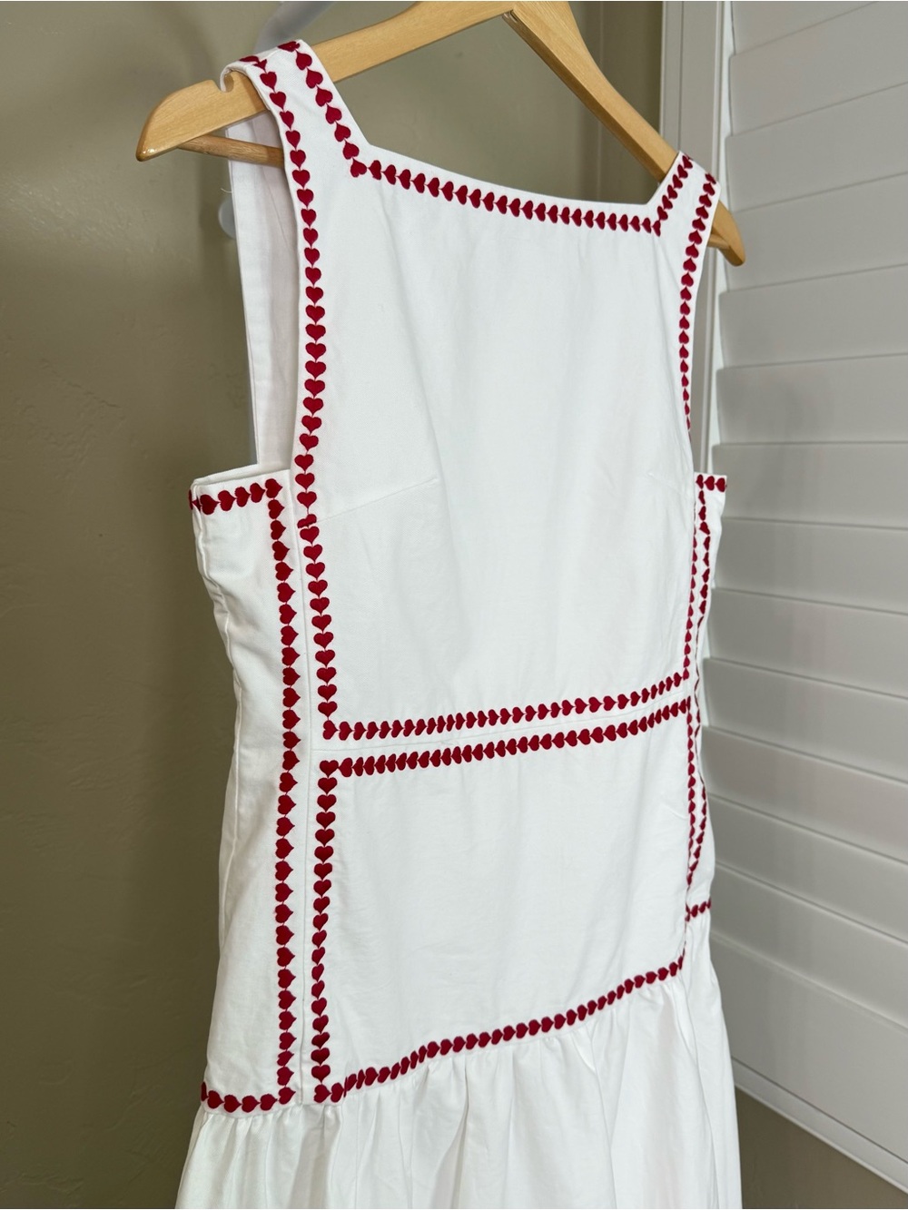 Commense White Red Heart Embroidered Trim Cotton Maxi Dress Medium NWT Tie Back - Picture 7 of 12
